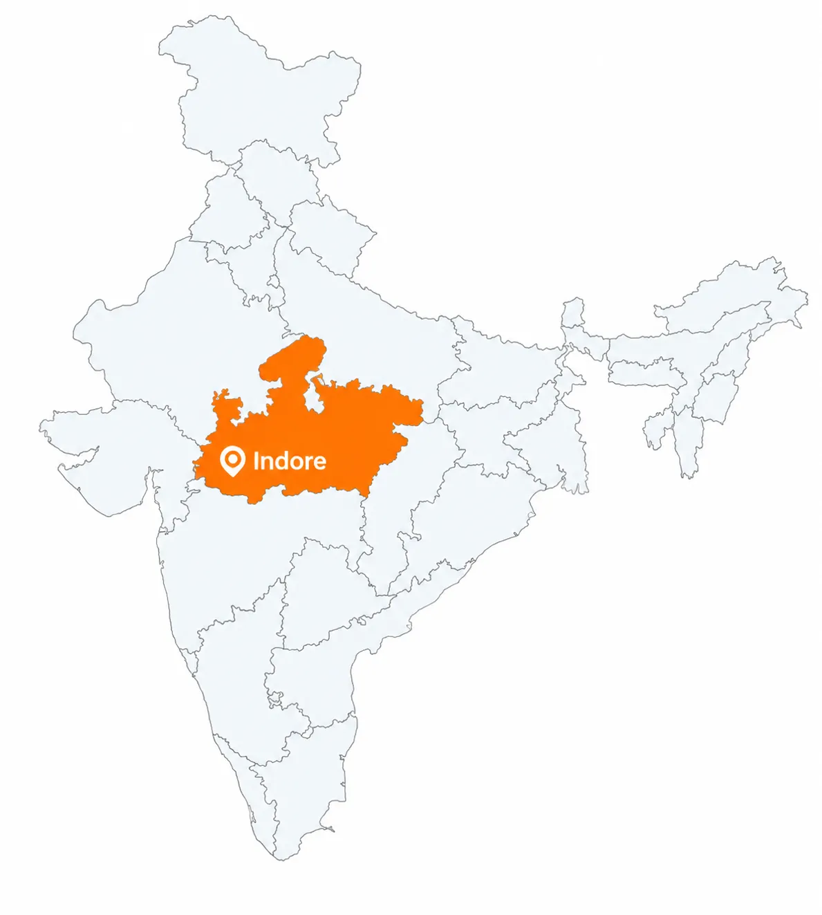 Indore Highlighted on India Map